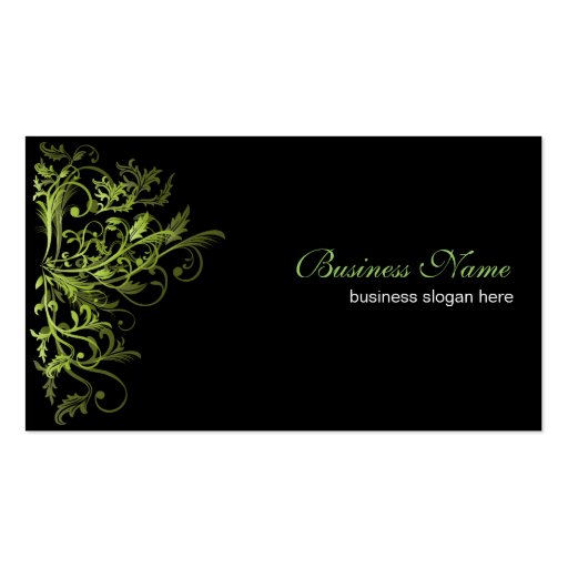 Elegant Retro Green Flower Swirls Business Cards
