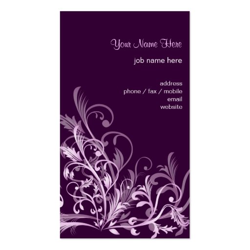 Elegant Retro Lavender Flower Swirls 3 Business Card Templates (back side)