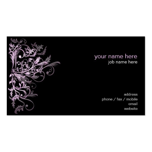 Elegant Retro Lavender Flower Swirls Business Card Template (back side)
