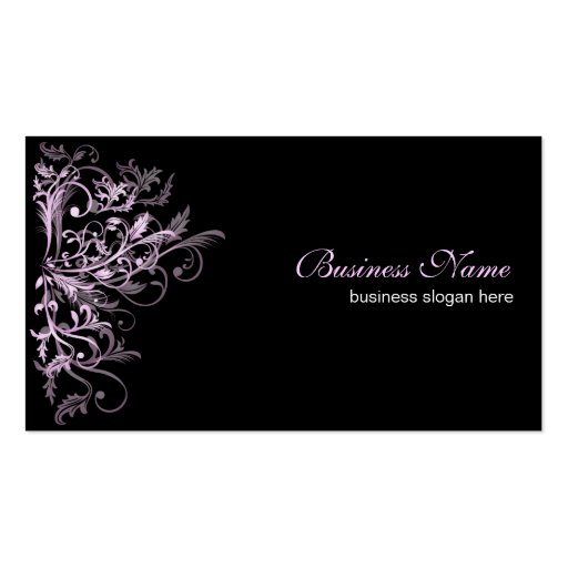 Elegant Retro Lavender Flower Swirls Business Card Template (front side)