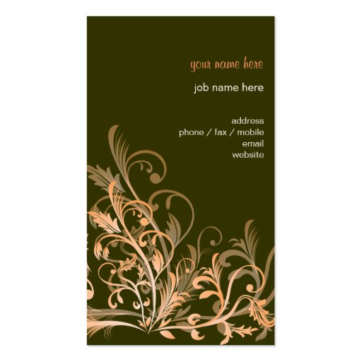 Elegant Retro Orange Flower Swirls 4 Business Card Templates (back side)