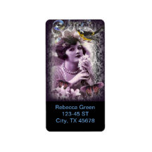 elegant retro paris  purple Vintage flapper girl Personalized Address Label