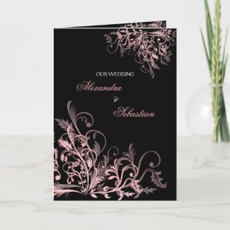 Elegant Retro Pink Flower Swirl Wedding Invitation card