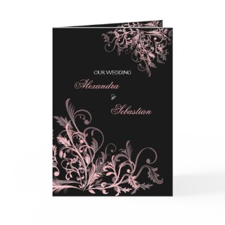 Elegant Retro Pink Flower Swirl Wedding Invitation card