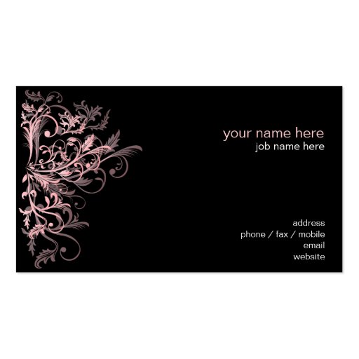 Elegant Retro Pink Flower Swirls Business Card Templates (back side)