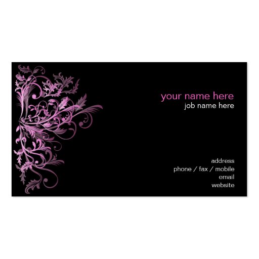 Elegant Retro Pink Flower Swirls Business Card Templates (back side)