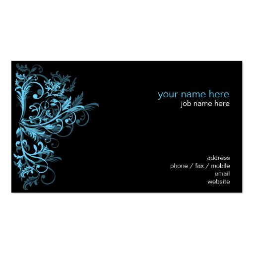 Elegant Retro Tamala Turquoise Flower Swirls Business Card (back side)