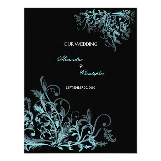 Elegant Retro Turquoise Flower Swirl Wedding Custom Invitations