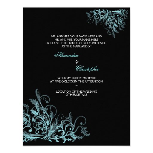 Elegant Retro Turquoise Flower Swirl Wedding Custom Invitations