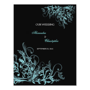 Elegant Retro Turquoise Flower Swirl Wedding 4.25x5.5 Paper Invitation Card