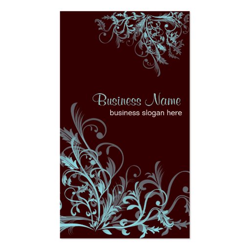 Elegant Retro Turquoise Flower Swirls 3 Business Cards (front side)