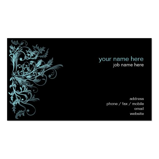 Elegant Retro Turquoise Flower Swirls Business Card Templates (back side)