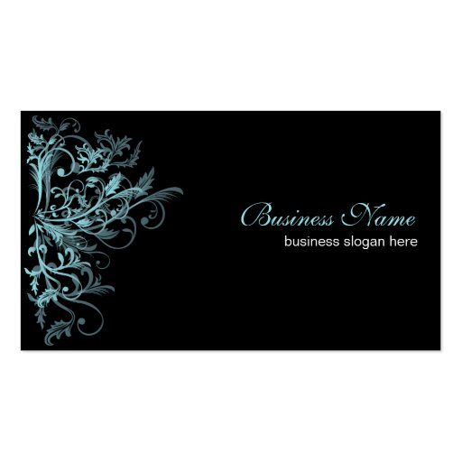 Elegant Retro Turquoise Flower Swirls Business Card Templates (front side)