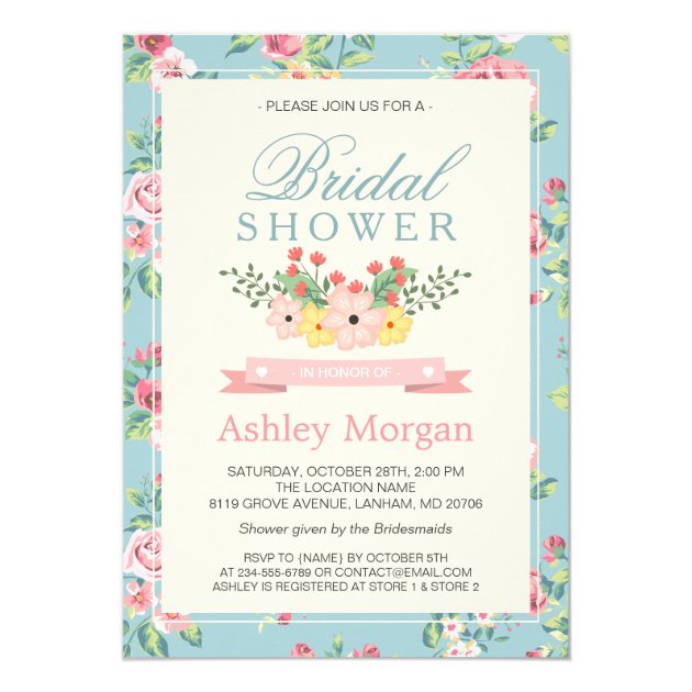 Elegant Retro Vintage Floral Decor Bridal Shower Card