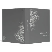 Elegant Retro White Flower Swirls Dark Grey Binders