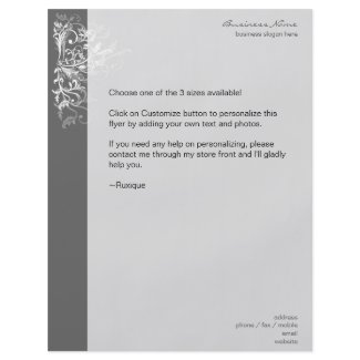 Elegant Retro White Flower Swirls Dark Grey flyer
