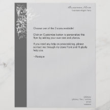 Elegant Retro White Flower Swirls Dark Grey Personalized Flyer