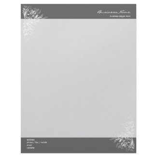 Elegant Retro White Flower Swirls Dark Grey letterhead