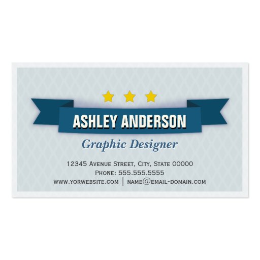 Elegant Ribbon in Retro Blue Color - Customizable Business Card Templates (front side)