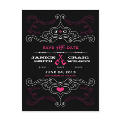 Elegant Rock 'n' Roll Save the Date (Black / Pink) postcard