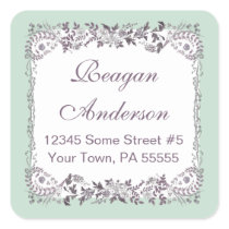 Elegant Romantic Floral Address Label in Green Square Sticker