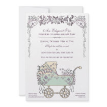 Elegant Romantic Floral Baby Girl Buggy Shower Personalized Invite