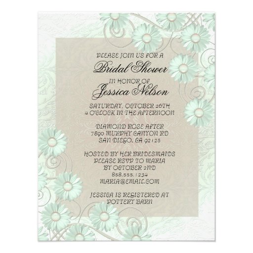 Elegant Romantic Green Damask Bridal Invitation