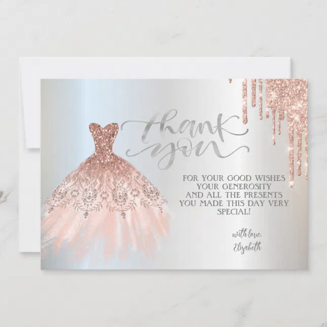 Elegant Rose Gold Drips Chic Dress Rose Gold Thank You Card Zazzle