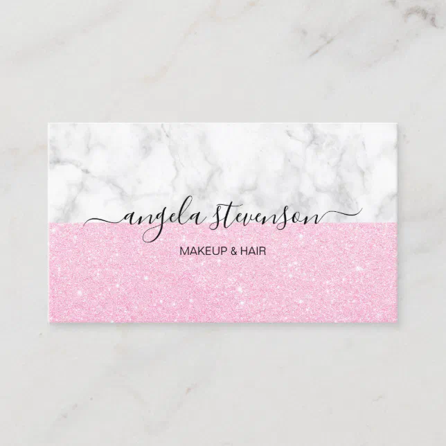 Elegant Rose Gold Glitter Marble Makeup Hair Business Card Zazzle