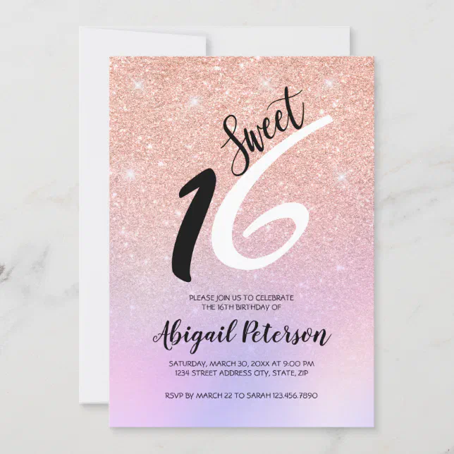 Elegant Rose Gold Glitter Ombre Sweet Sixteen Invitation Zazzle