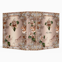 Elegant Roses Beige Cream Gold Butterfly Floral binders