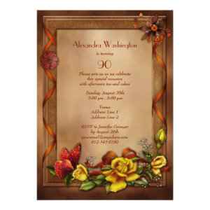 Elegant Roses & Butterfly 90th Birthday Party Personalized Invitations