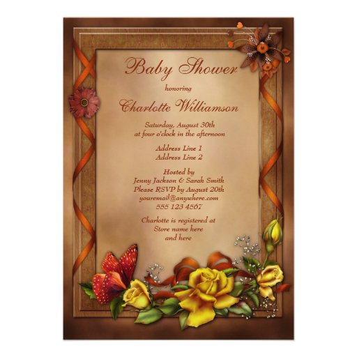 Elegant Roses & Butterfly Baby Shower Announcement
