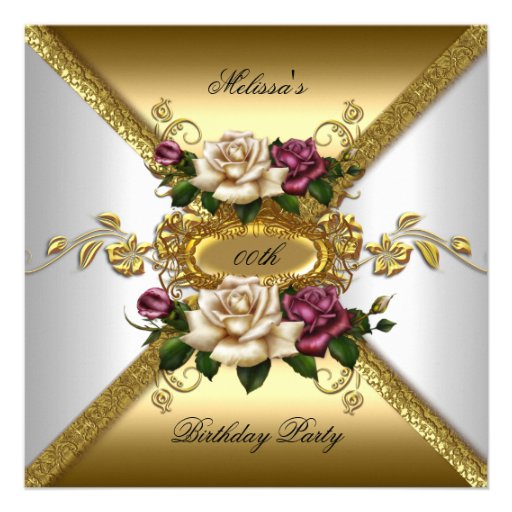 Elegant Roses Pink White Gold Birthday Party 2 Custom Invite