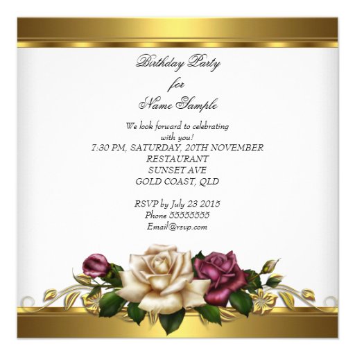 Elegant Roses Pink White Gold Birthday Party 2 Custom Invite