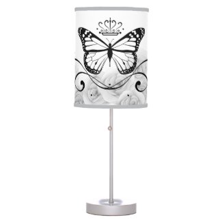Elegant Royal Black Butterfly and White Roses Lamps