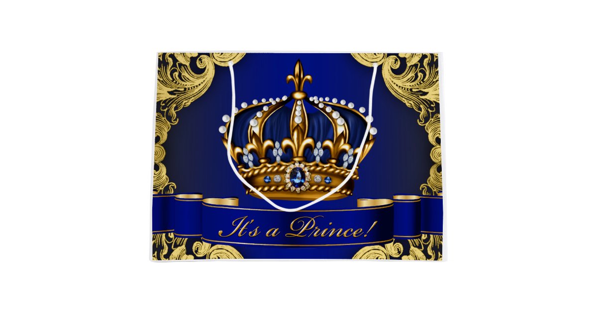 Elegant Royal Blue And Gold Prince Baby Shower Large Gift