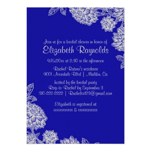 Elegant Royal Blue Bridal Shower Invitations