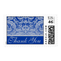 Elegant Royal Blue Damask Thank You Postage Stamp