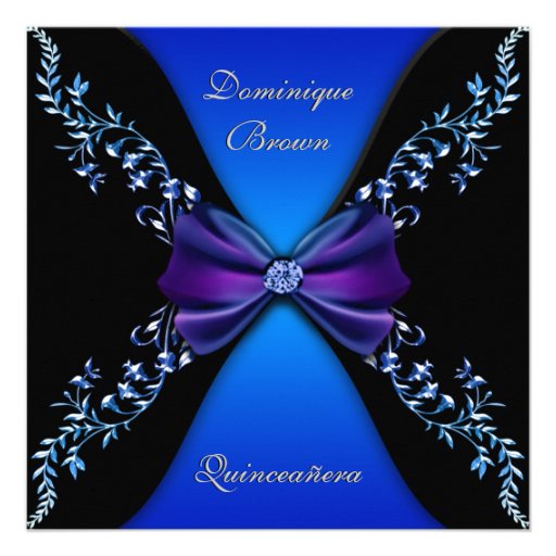 Elegant Royal Blue Diamond Bow Personalized Invite (front side)