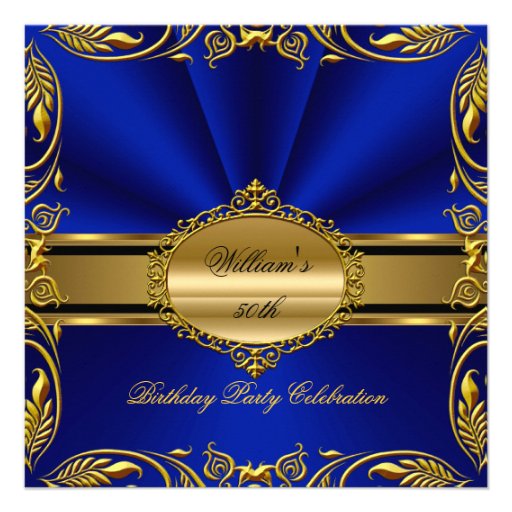 Elegant Royal Blue Gold Birthday Party Floral Custom Invites