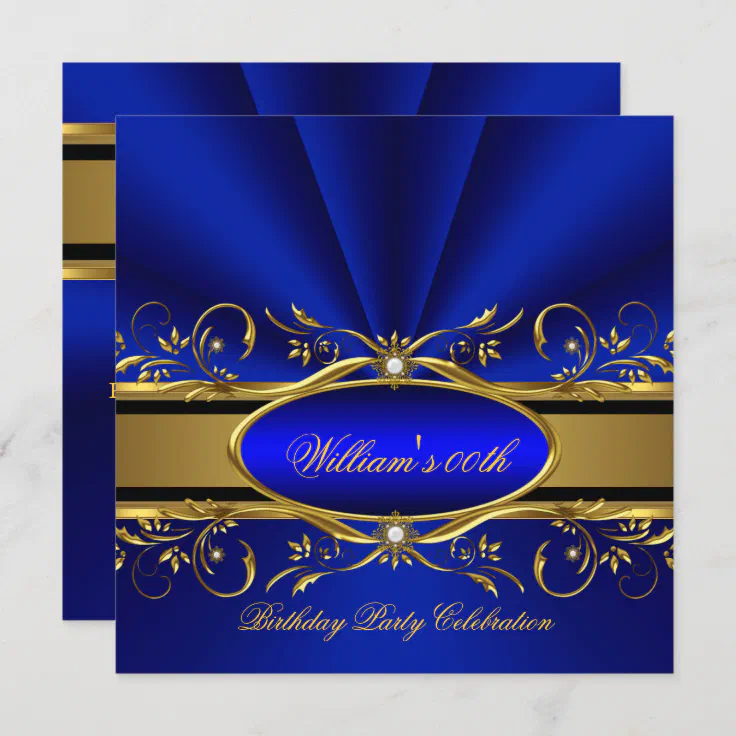 Elegant Royal Blue Gold Birthday Party Invitation Zazzle