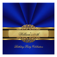 Elegant Royal blue Gold Birthday Party Mens Mans Personalized Invitation