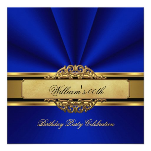 Elegant Royal blue Gold Birthday Party Mens Mans Personalized Invitation