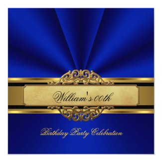 Elegant Royal blue Gold Birthday Party Mens Mans Invitation