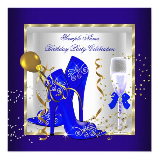 Elegant Royal Blue Gold Glitter Birthday Party Personalized Invite