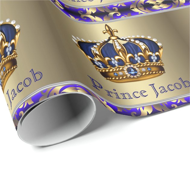 Elegant Royal Blue Prince Baby Shower Gift Wrap 3/4