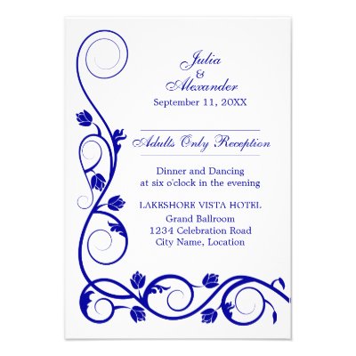 Elegant Royal Blue Swirls Reception Cards Invite