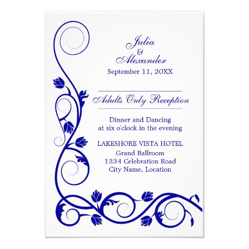 Elegant Royal Blue Swirls Reception Cards Invite