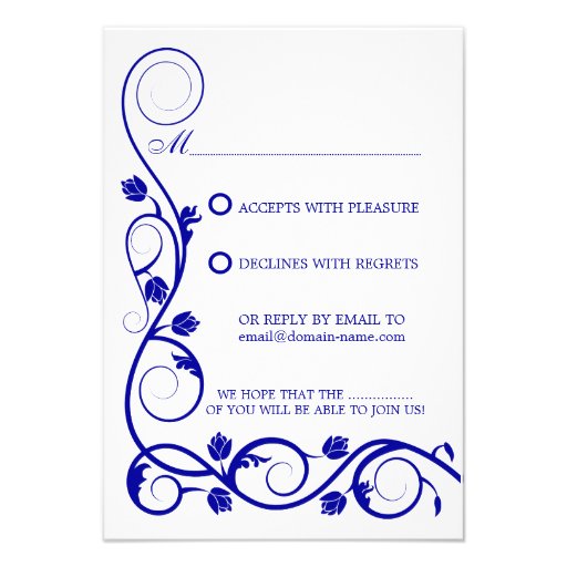 Elegant Royal Blue Swirls RSVP / Reply Card Invite